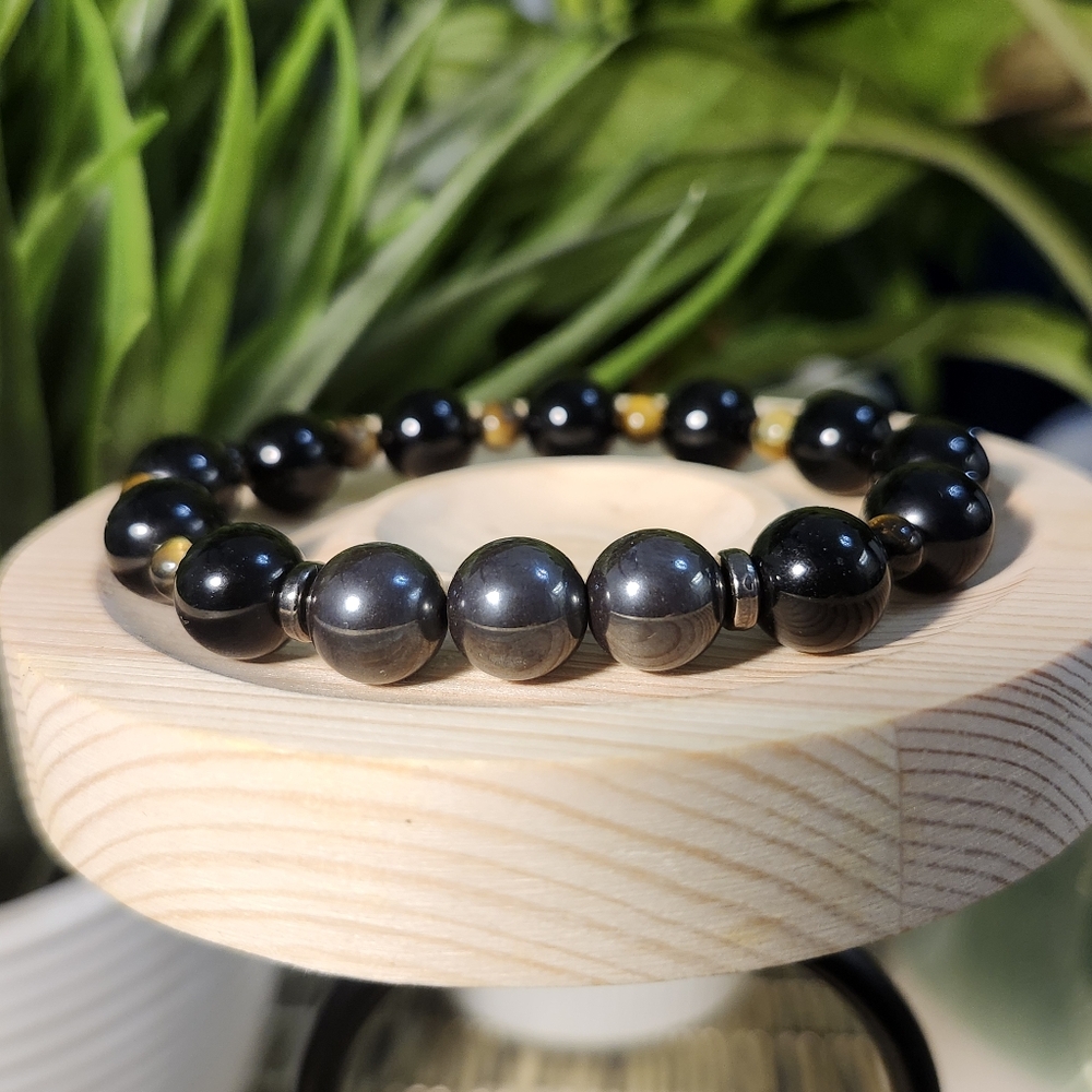 Triple Protection Bracelet | Black Obsidian, Hematite, and Tiger Eye Bracelet